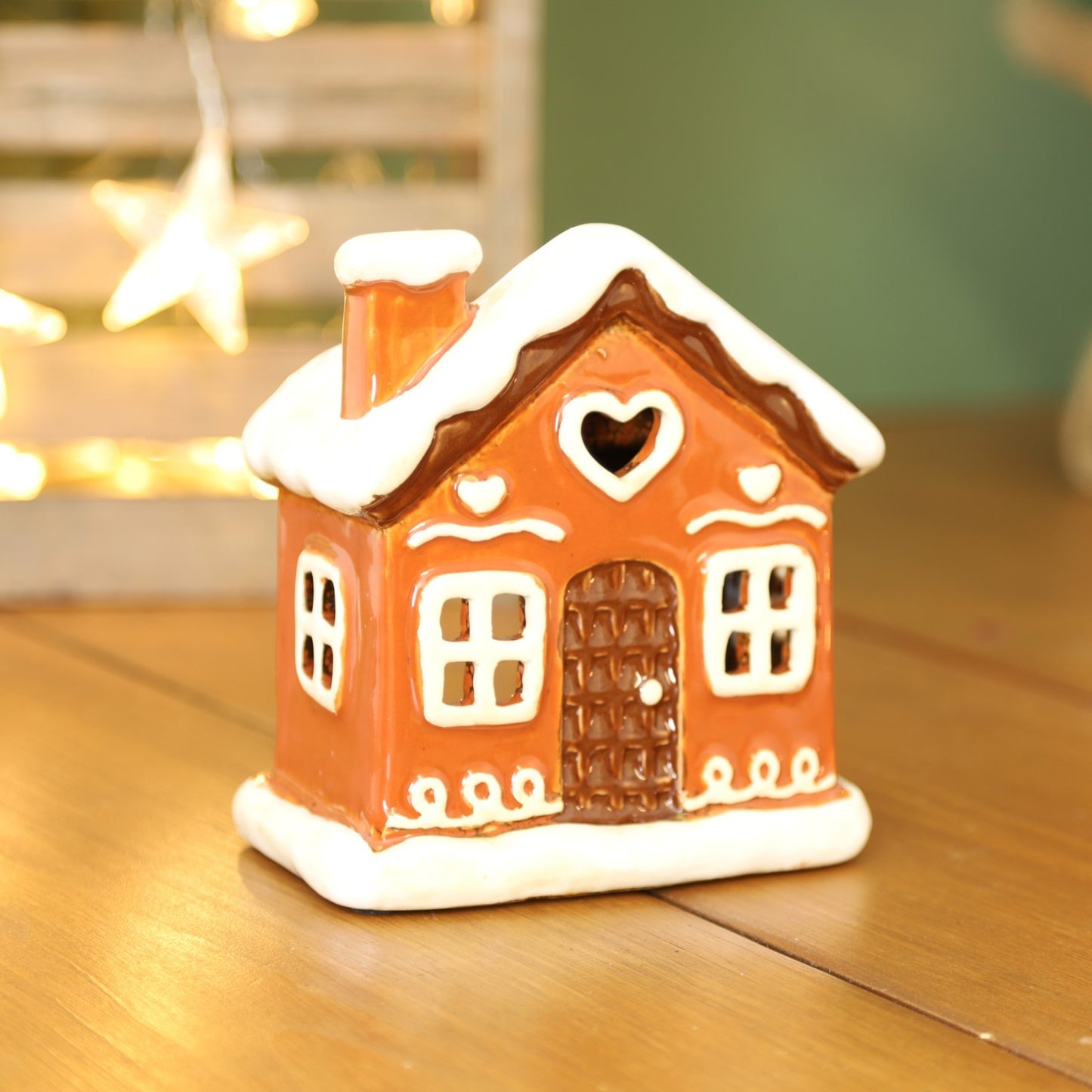 Ceramic Cottage Tealight Holder Wax Melt Oil Burner Village Scene Gingerbread