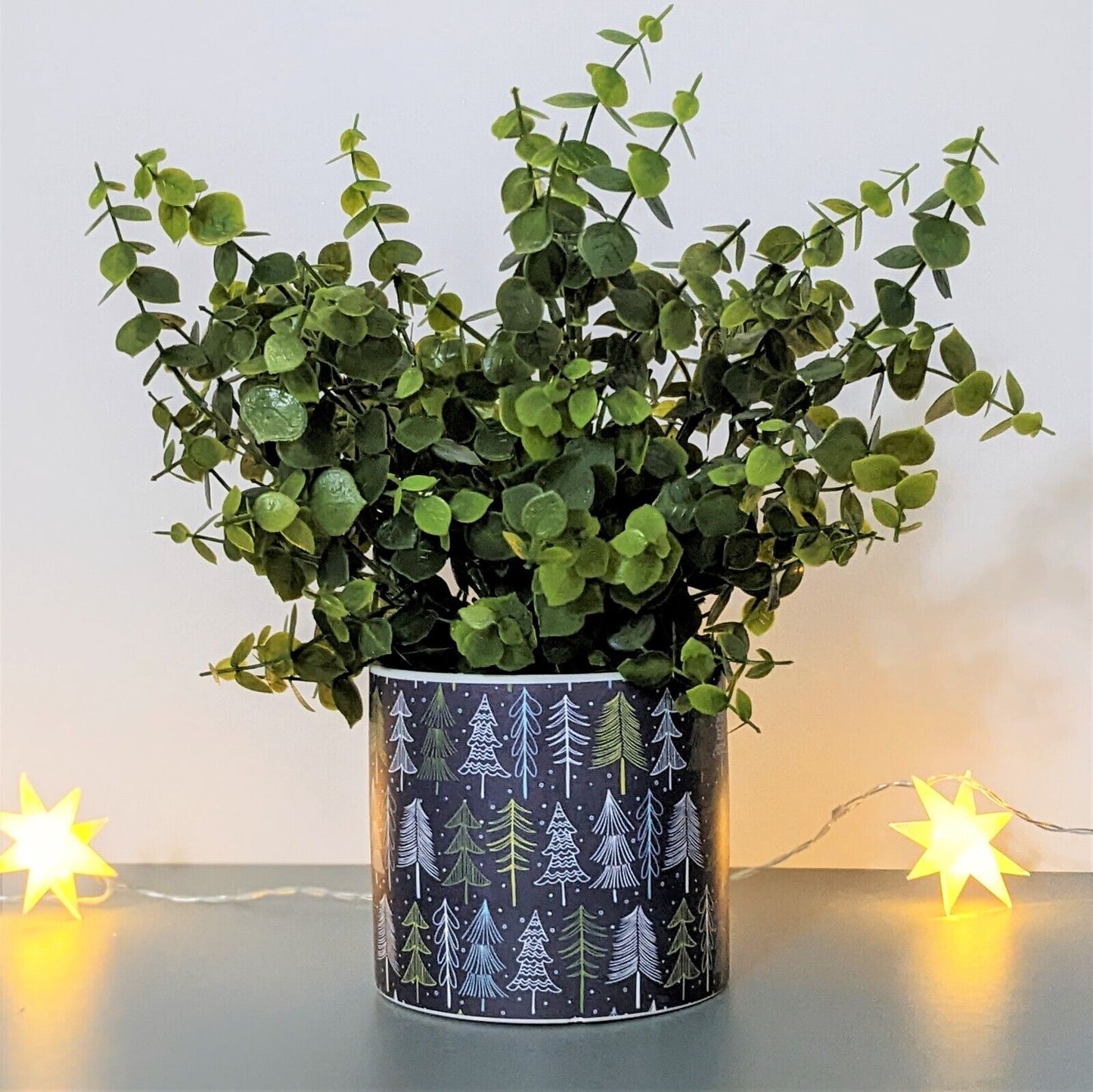 13.5cm Woodland Christmas Tree Ceramic Indoor Plant Pot Holder Cover Planter