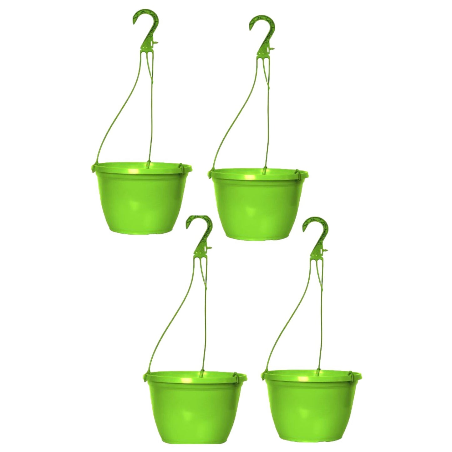 Round Plastic Green Hanging Basket 26cm Glossy Plant Pot 5L Garden Hook Planter