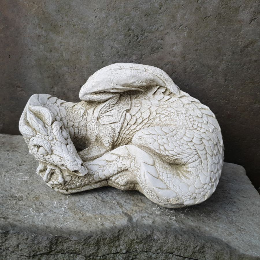 Grey Stone Sleeping Dragon Statue Outdoor Garden Ornament Novelty Gift Decor
