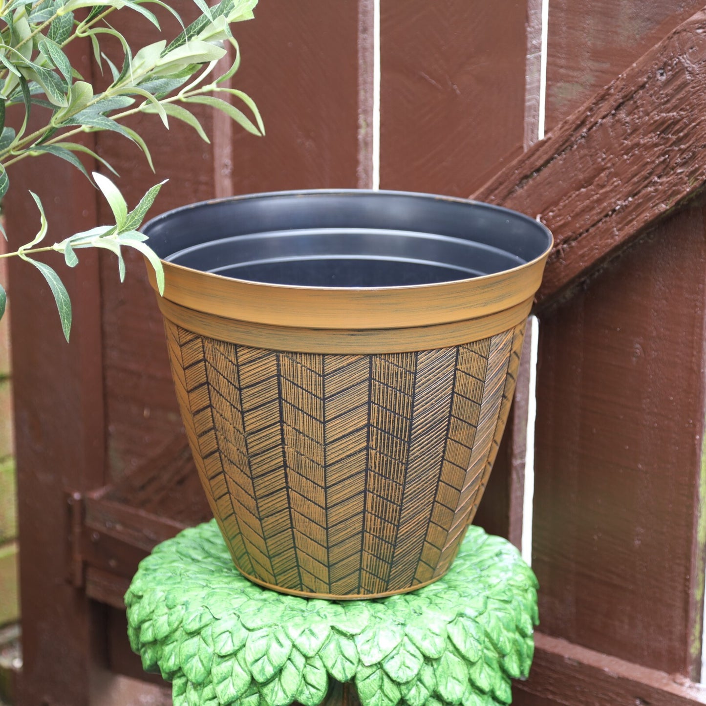 2Pc Round Orange Panelled Plant Pot 38cm Garden Outdoor 21L Planter Cover