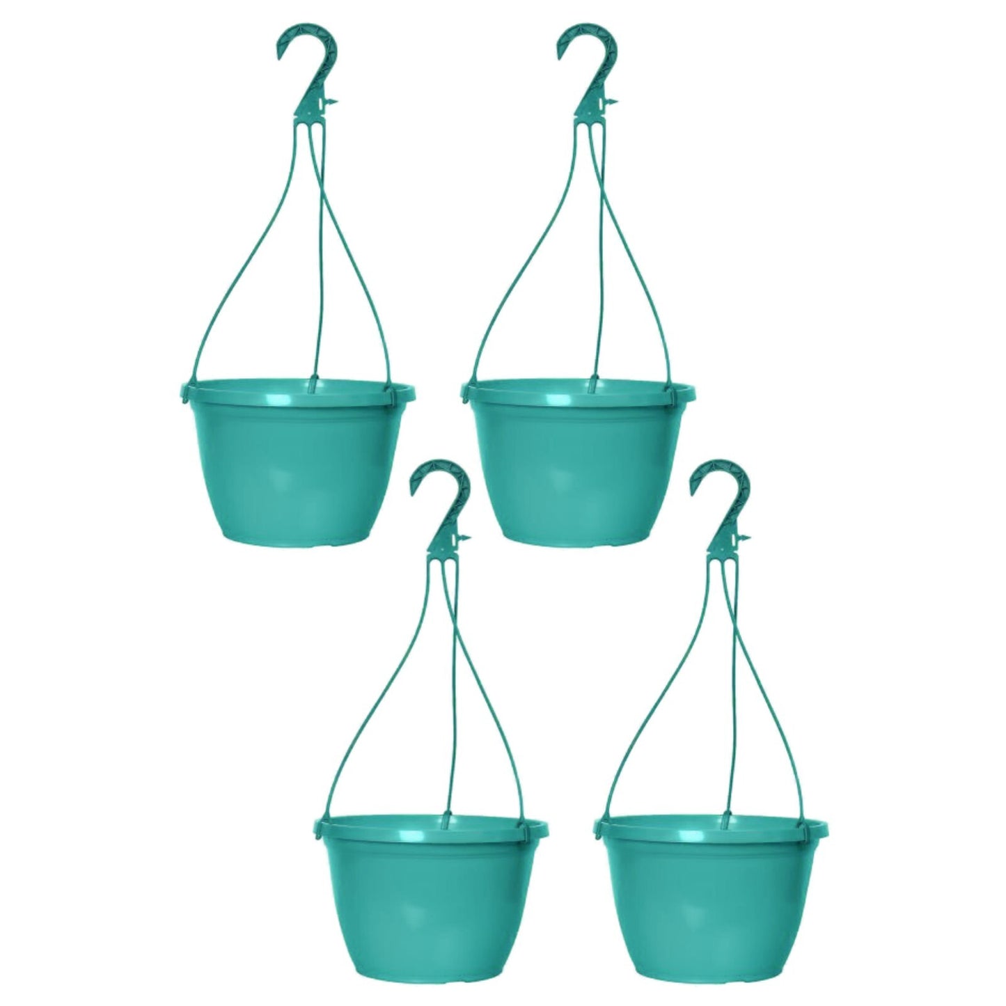 Round Plastic Teal Hanging Basket 26cm Glossy Plant Pot 5L Garden Hook Planter