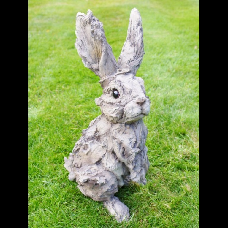 Resin Rabbit Wood Effect Hare Sculpture Home Garden Statue Outdoor Ornament Gift
