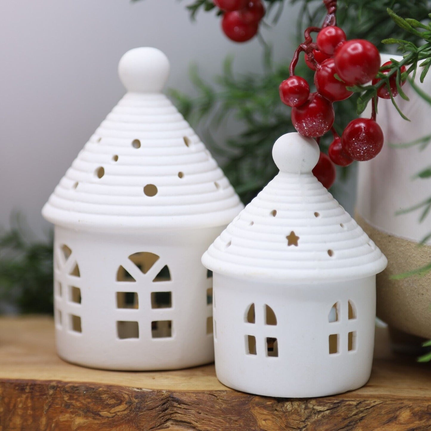 White Ceramic Warm LED Light Up Round House Christmas Freestanding Hut Ornaments