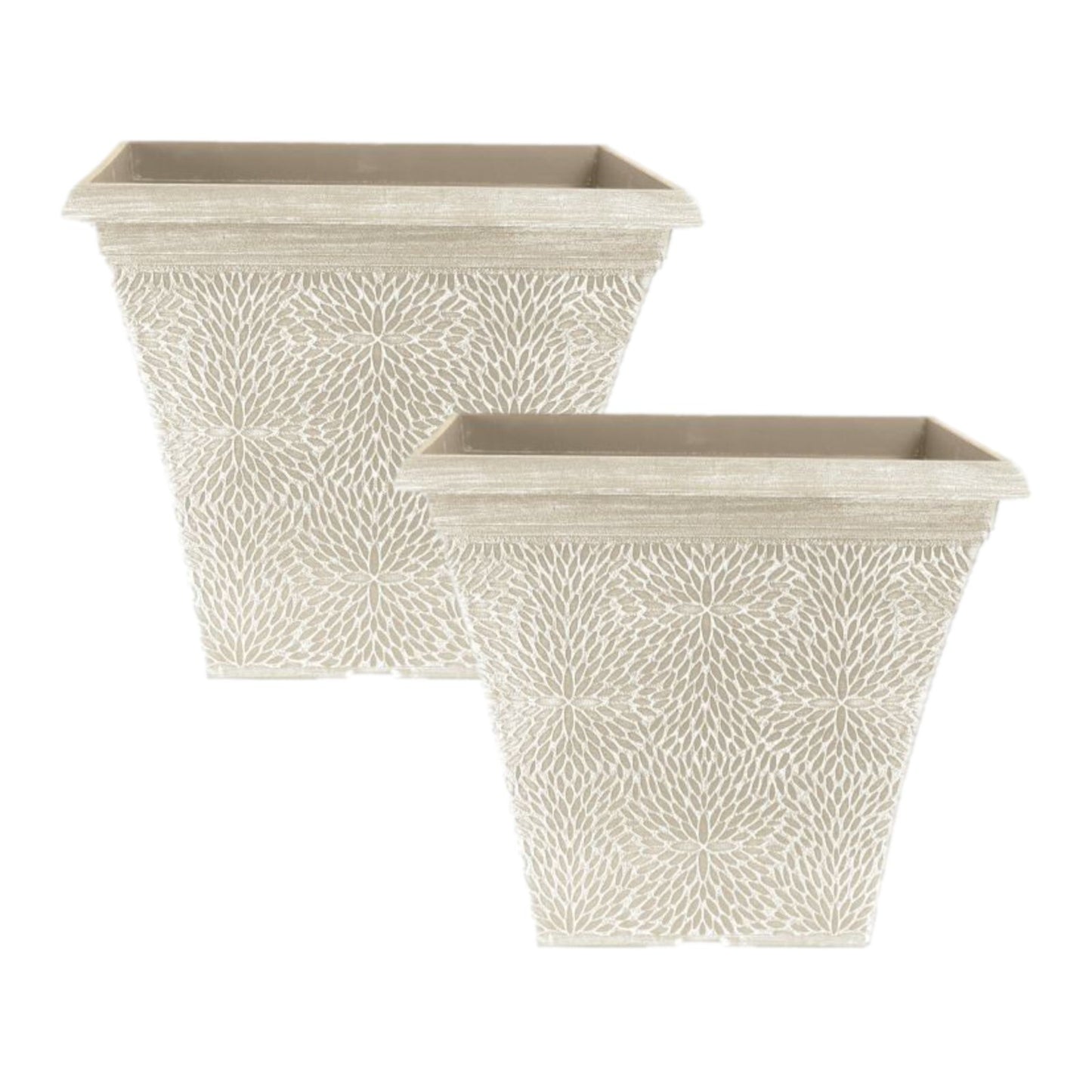 Square Plastic Plant Pot Beige Grey 35cm Outdoor 20L Pot Garden Planter Cover