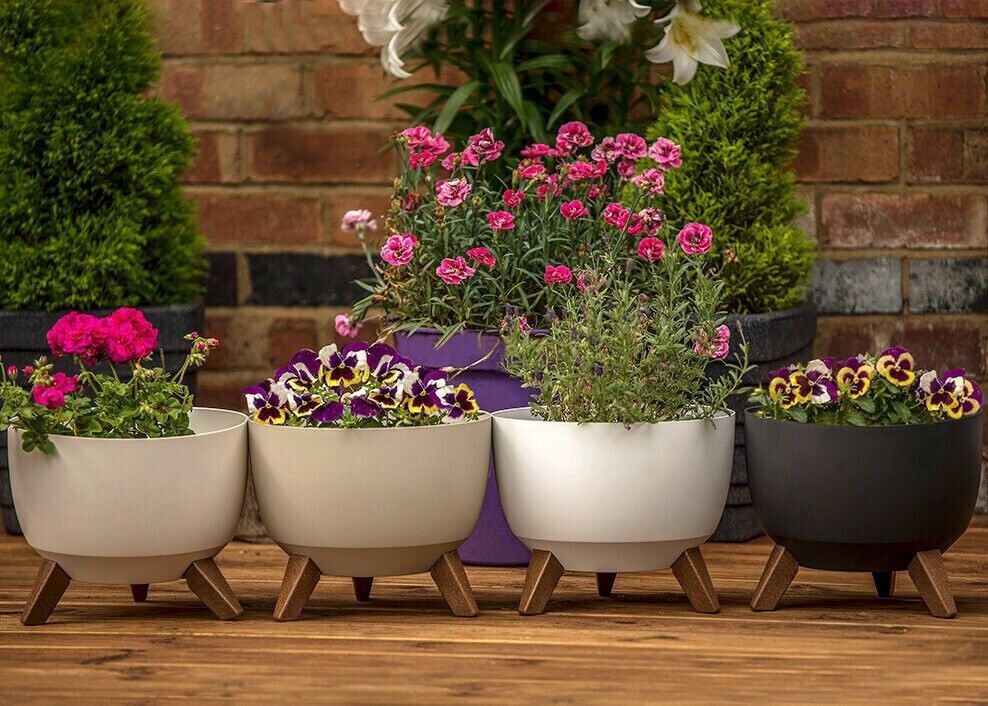 Large Cream Bowl Planter Plant Pot Cover Stand Legs Indoor Outdoor Garden Pot