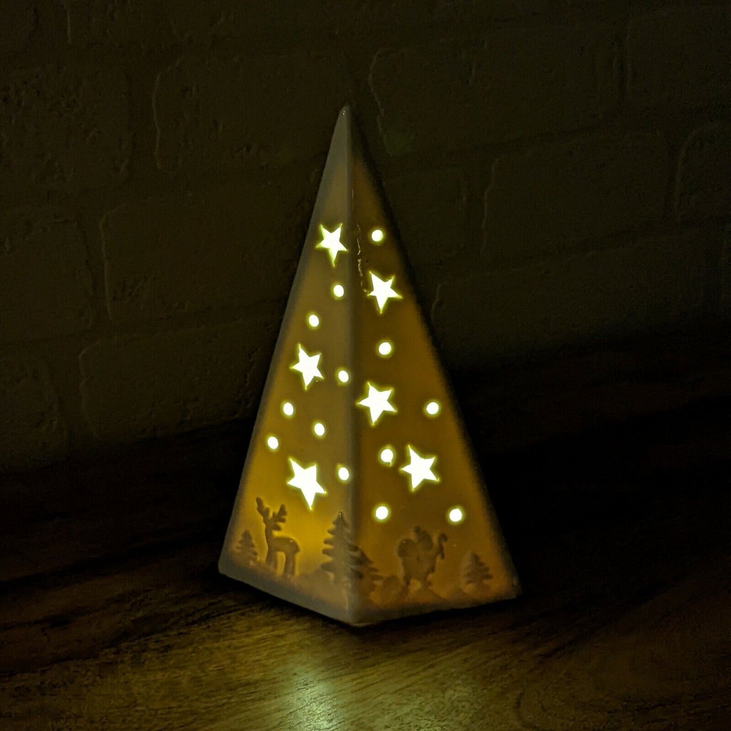 Ceramic Christmas Light Up Tree Reindeer Stag Star Cut Out Light Up Ornaments