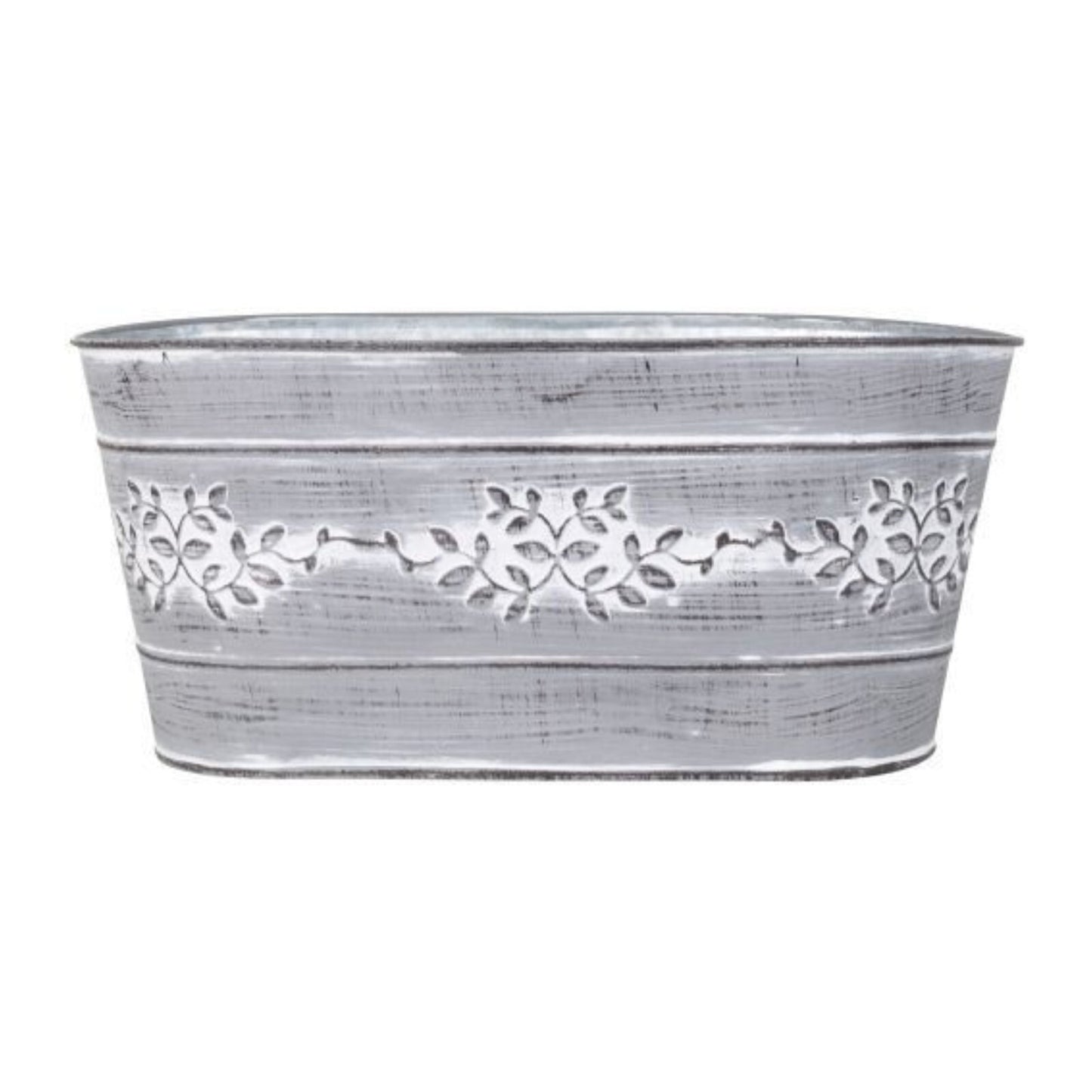 2Pc Grey Metal Leafy Vine Tin Trough 24cm Planter Indoor Garden Flower Plant Pot