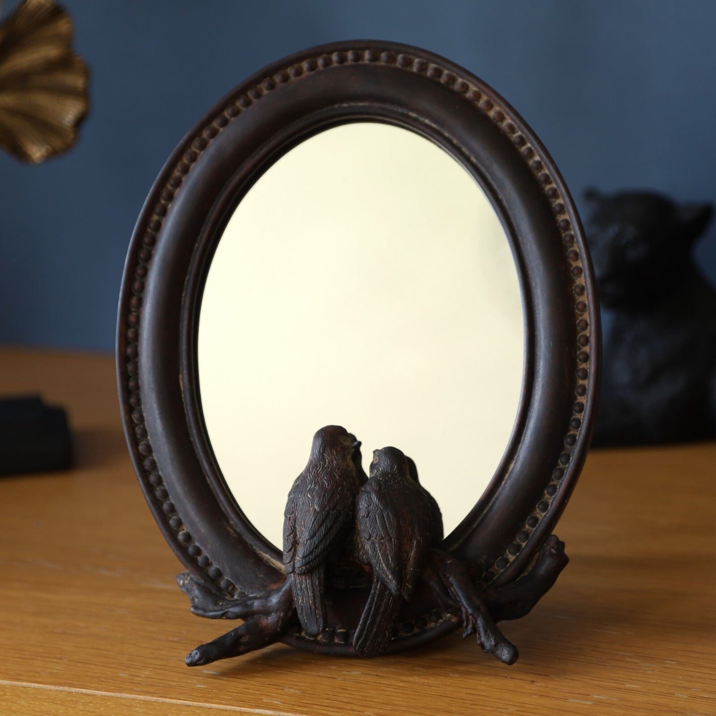 Brown Mirror Birds Pair Mirror Desk Vanity Mantle Mirror Resin Birds on Branch