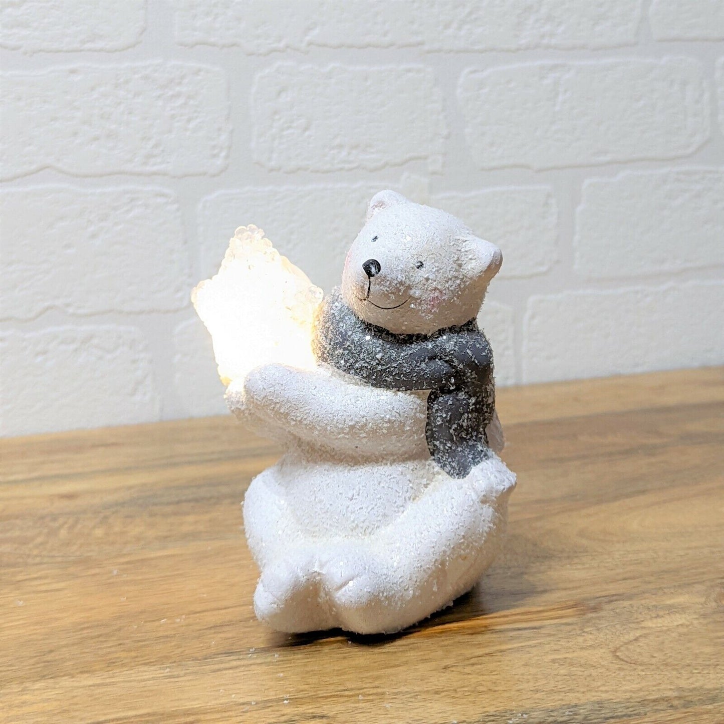 Christmas LED Polar Bear Light-Up Warm White Xmas Table Ornaments With Stars
