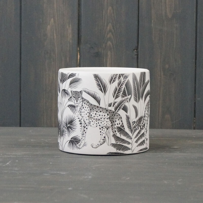 12cm White Cheetah Floral Ceramic Indoor Small Round Plant Pot Cover Planter