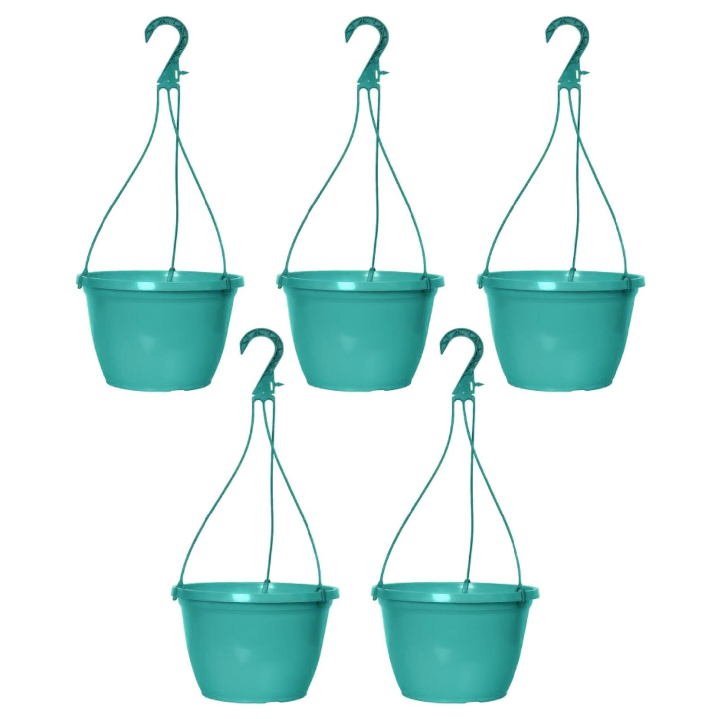 Round Plastic Teal Hanging Basket 26cm Glossy Plant Pot 5L Garden Hook Planter