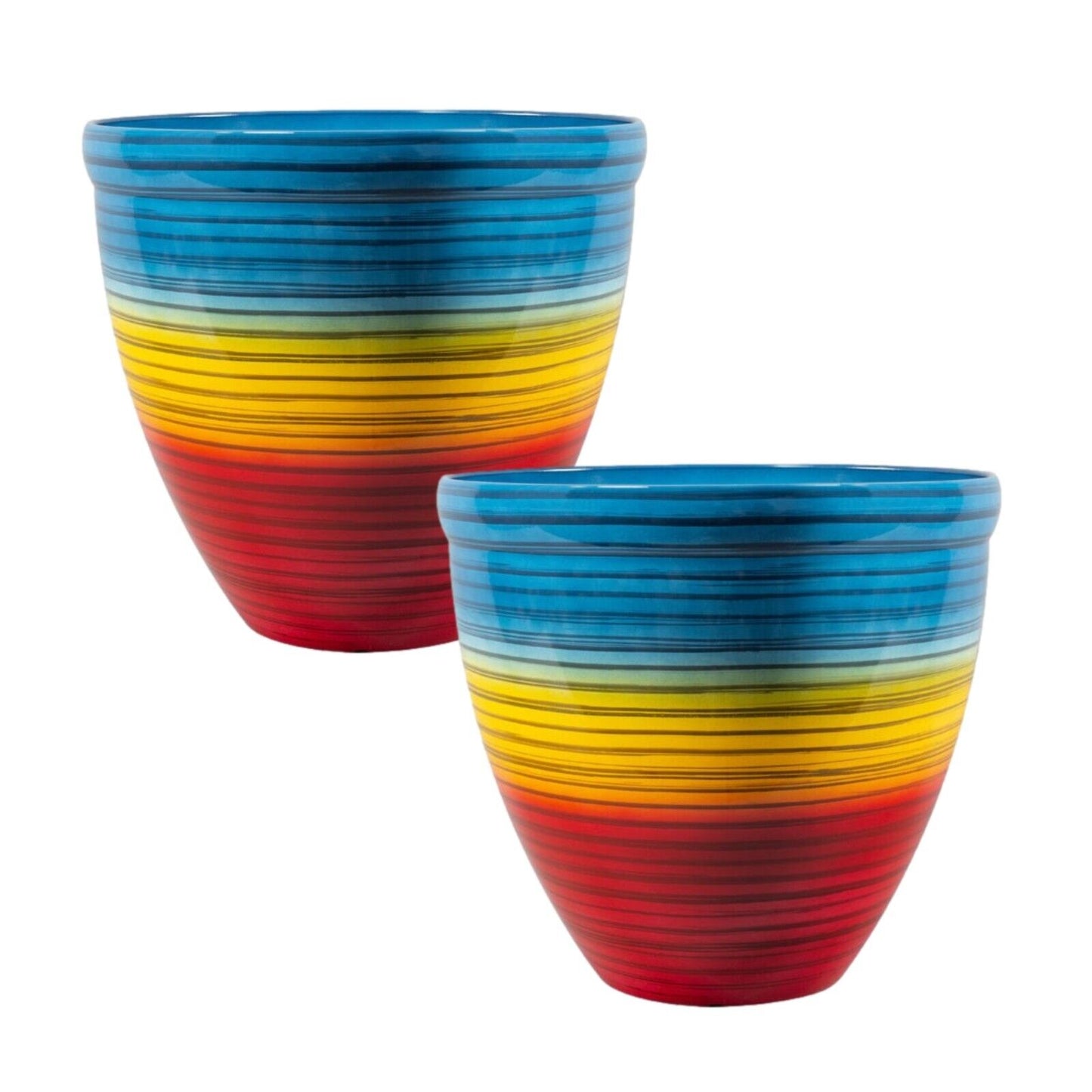 2Pc Round Plastic Rainbow Plant Pot 33cm Outdoor 16L Flower Garden Planter Cover