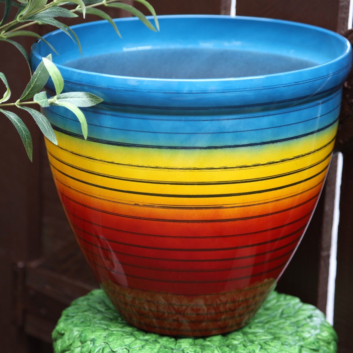 2Pc Round Plastic Rainbow Plant Pot 38cm Outdoor 25.L Home Garden Planter Cover