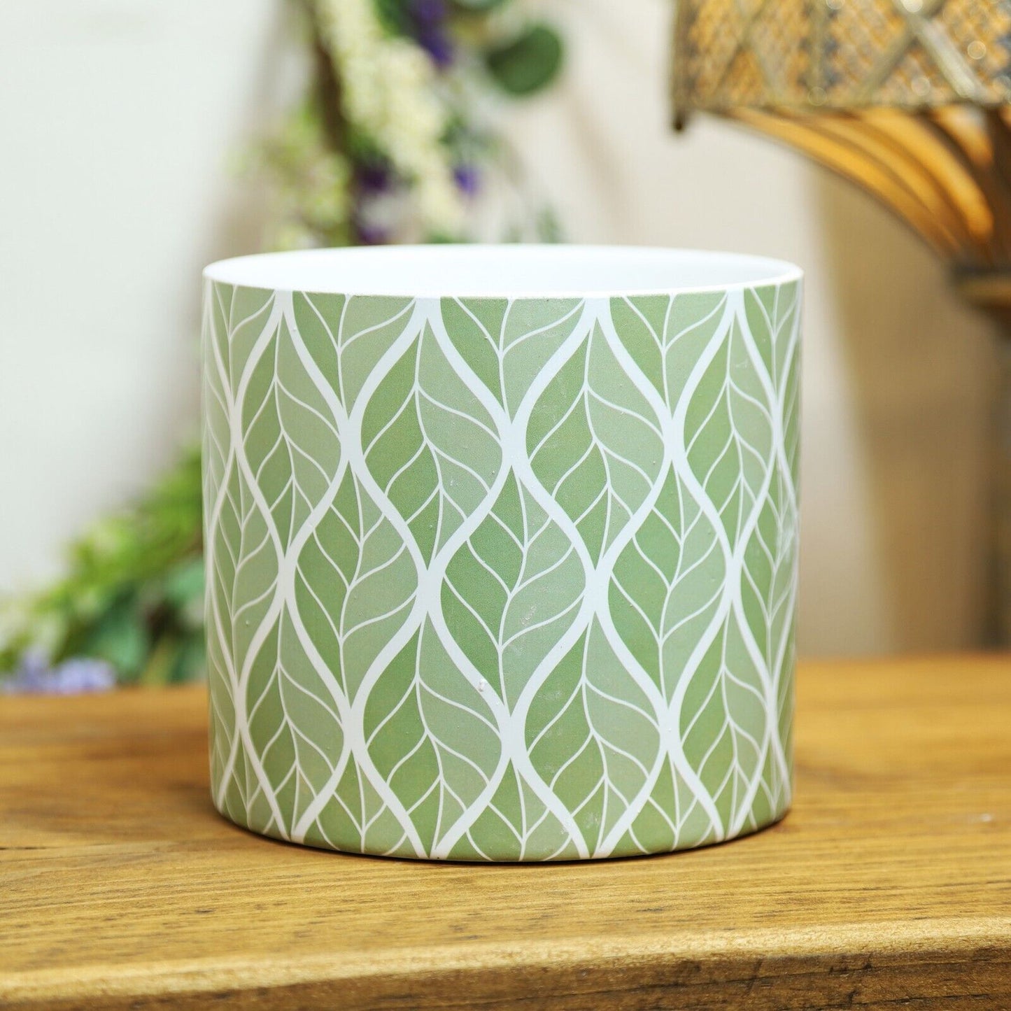 14cm Ceramic Leaves Printed Indoor Plant Pot Holder Herb Cover Decor Planter
