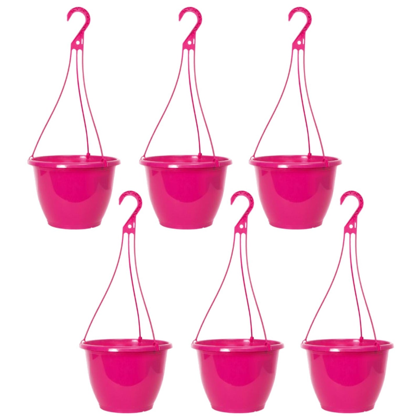 Round Plastic Pink Hanging Basket 26cm Glossy Plant Pot 5L Garden Hook Planter