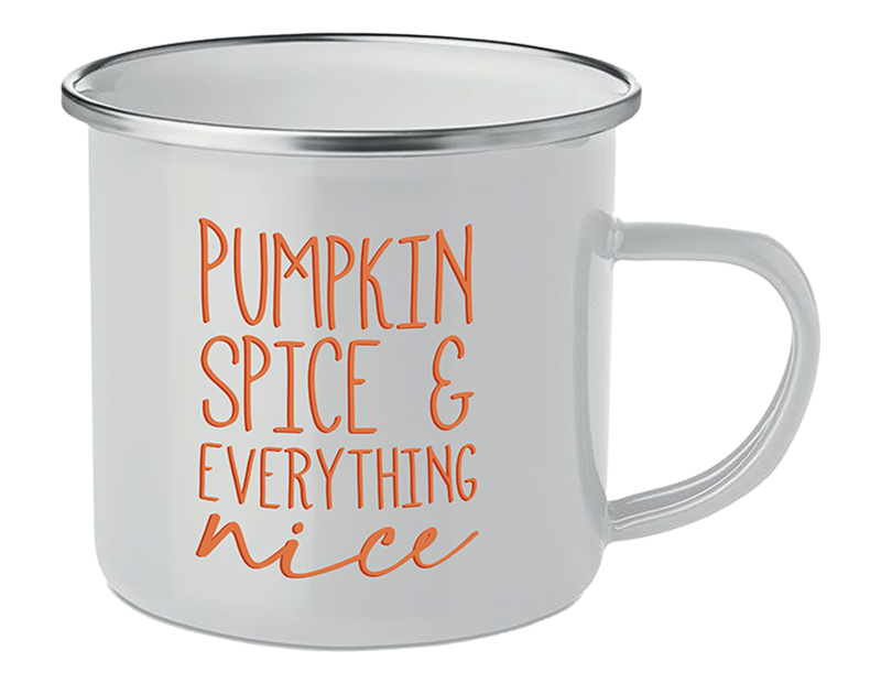 2 Pcs White Enamel Mug Coffee Tea Cup Pumpkin Autumn Halloween Kitchen Tableware