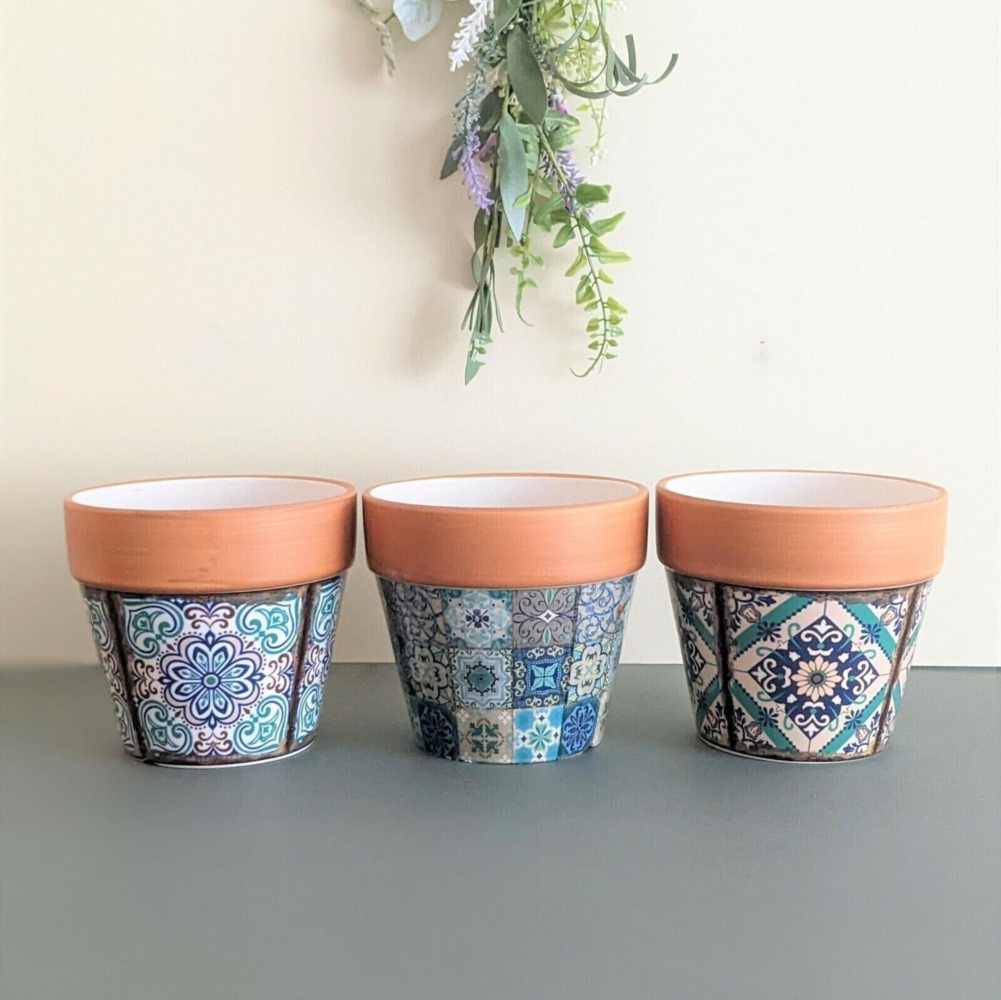 14cm Terracotta Plant Pot Cover Ceramic Planter Tiles Glazed Moroccan Vase Pot