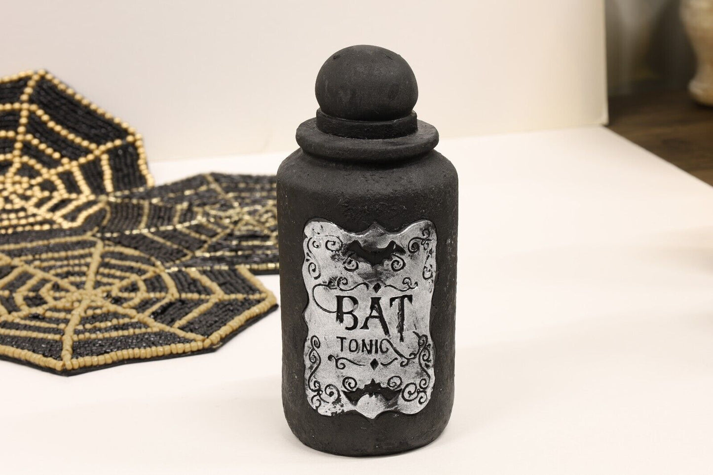 3Pc Halloween 15cm Cement Black Potion Scary Bottle Party Decor Ornament