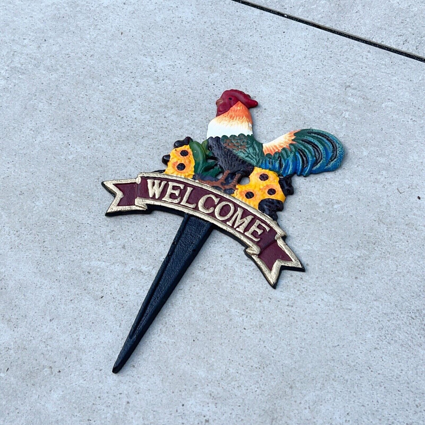 Welcome Cockerel Chicken Grass Metal Bird Sign Plaque Garden Park Lawn Yard