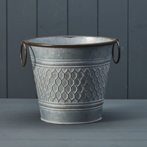 Round Zinc Honeycomb Plant Pot 22cm Planter with Handles Garden Decor Flower Pot