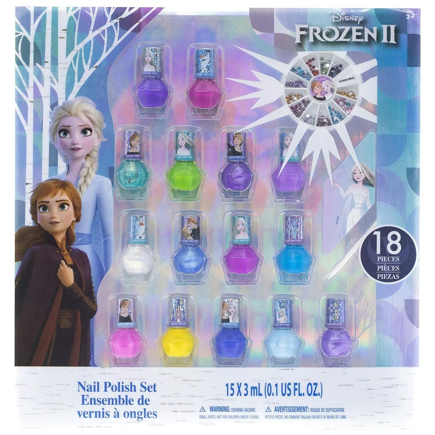 18 Pcs Frozen 2 Townley Girl Non Toxic Peel Off Glittery Nail Polish Gems Set