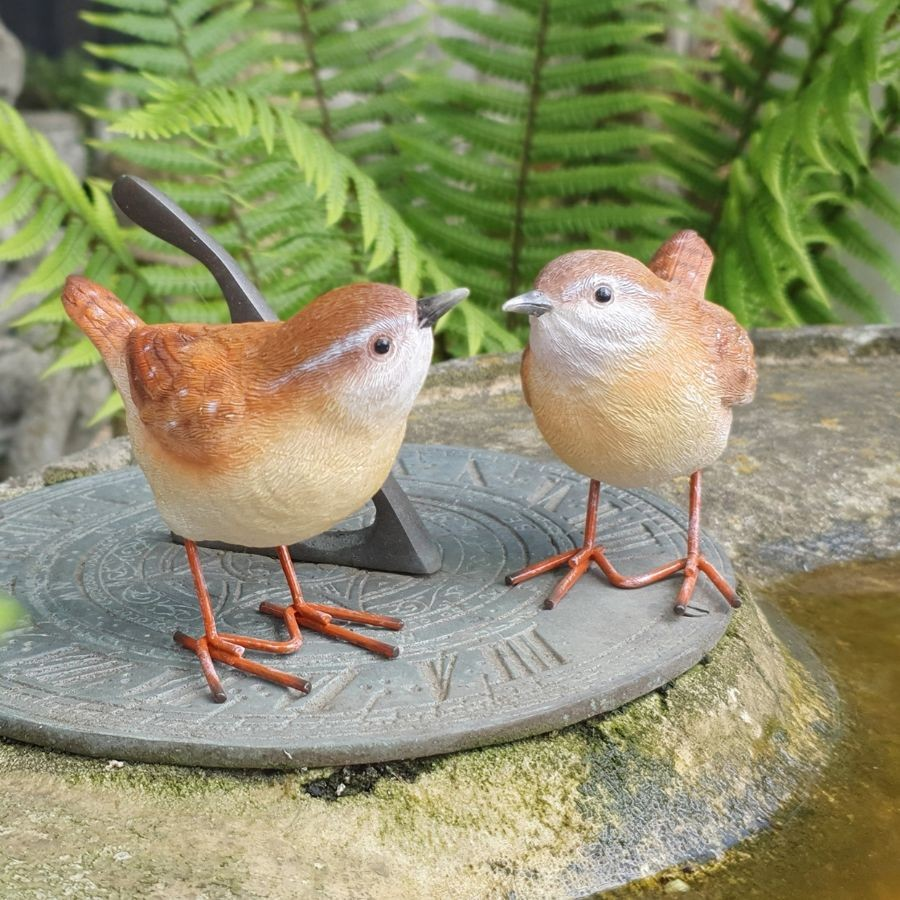 Resin Wren Pair Figurines Colourful Birds Home Garden Decorative Ornaments Gift