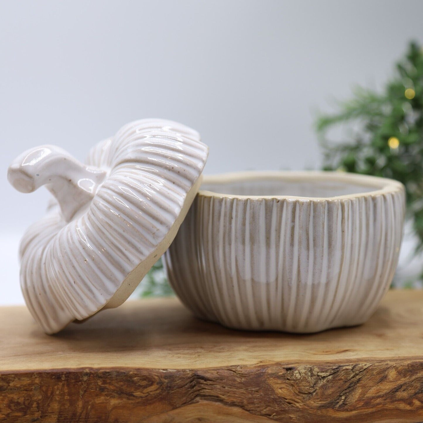 Beige Ceramic Pumpkin Pot with Lid Storage Halloween Gift Festive Decor 12.5cm