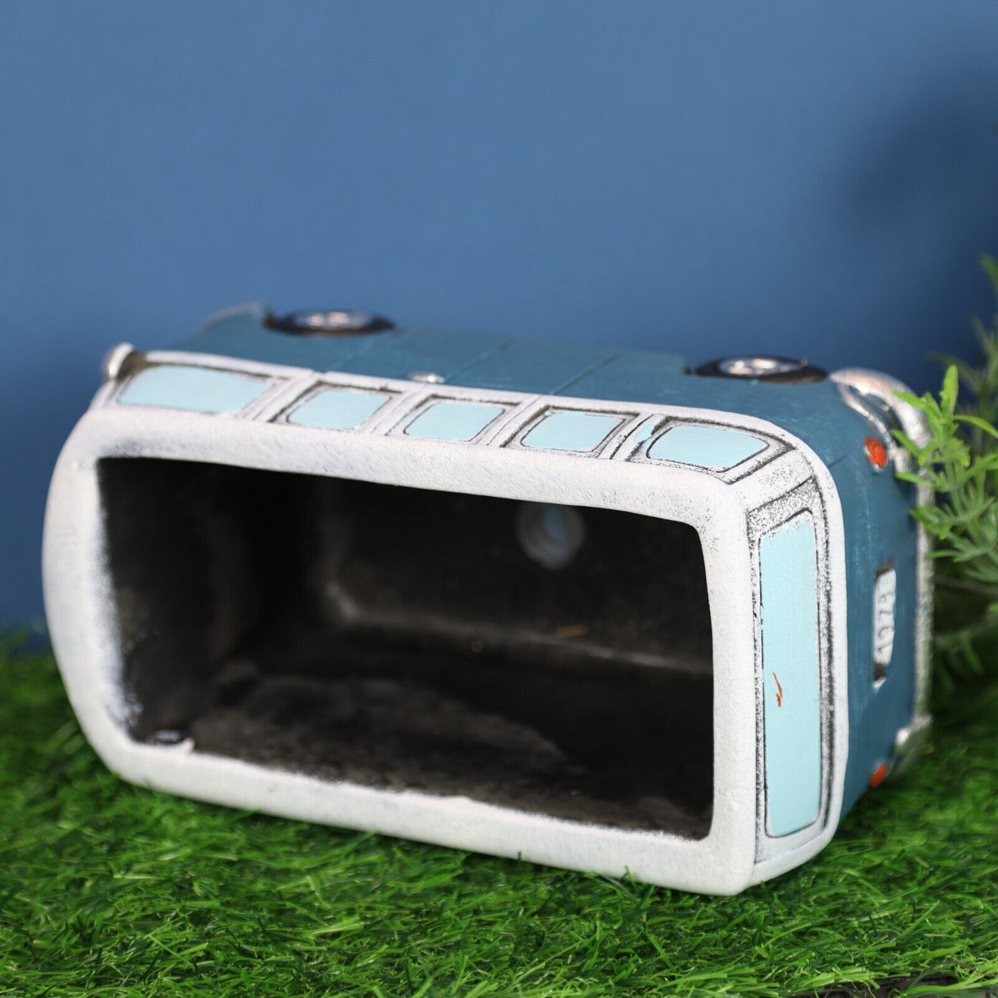 12cm Blue Campervan Planter Garden Plant Herb Flower Retro Pot Cement Trough