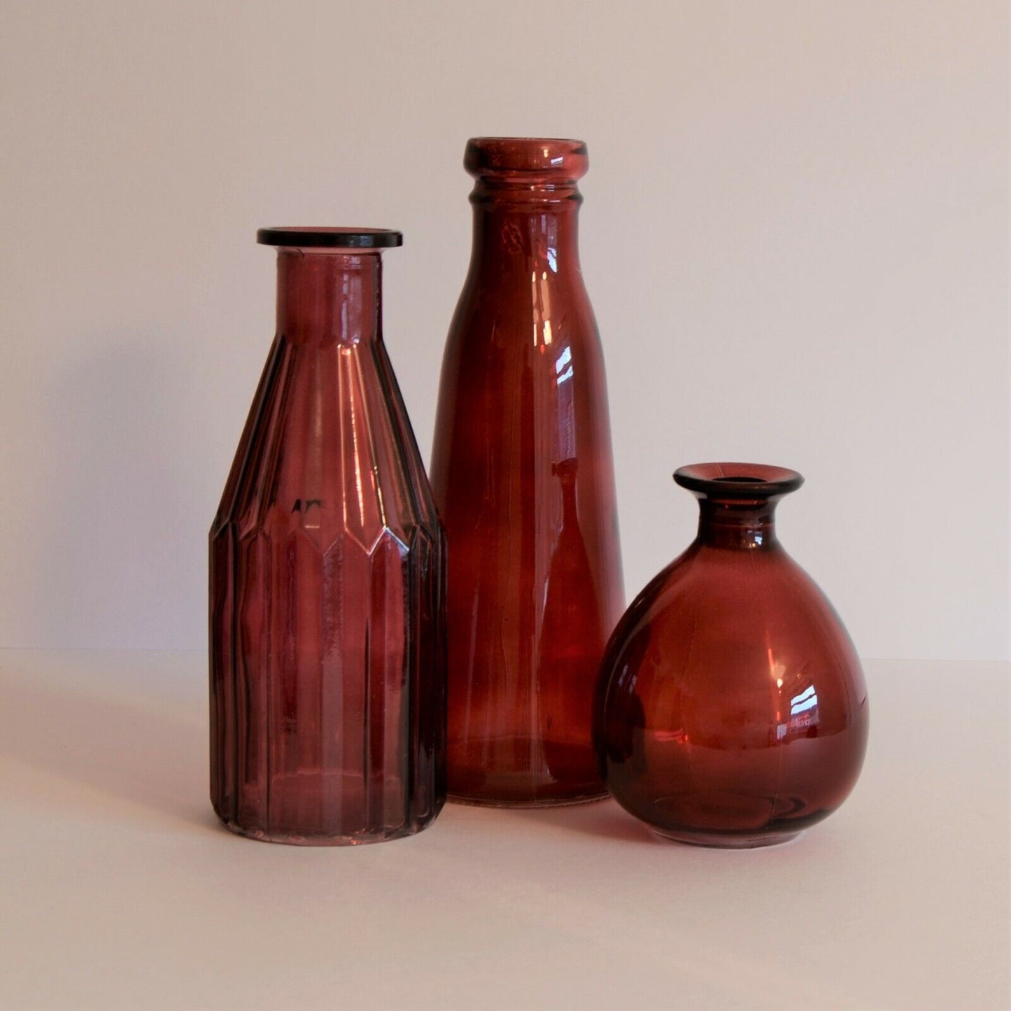 Set of 3 Vintage Ball Tall Glass Bud Vases Tapered Flowers Holders Bottles