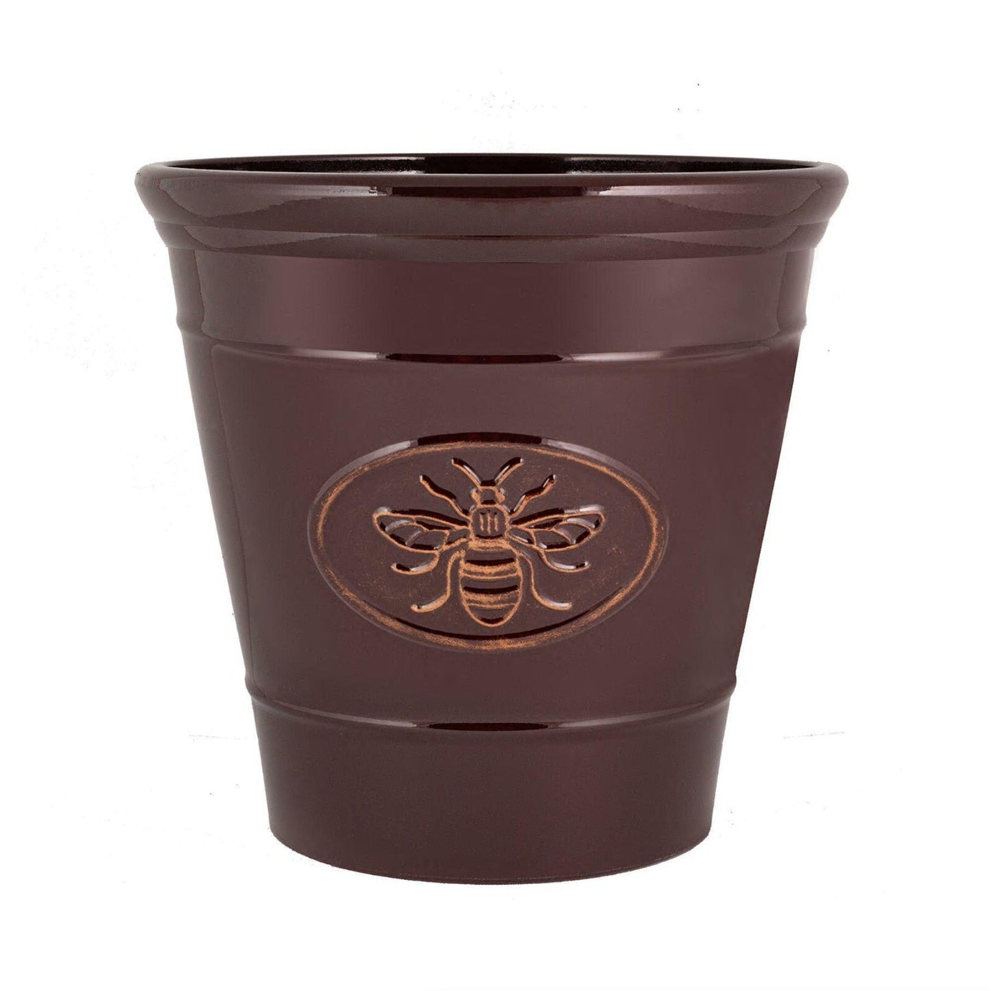 2Pc Plastic Plant Pot Bee Embossed 23cm Flower Pot 6L Glossy Garden Planter