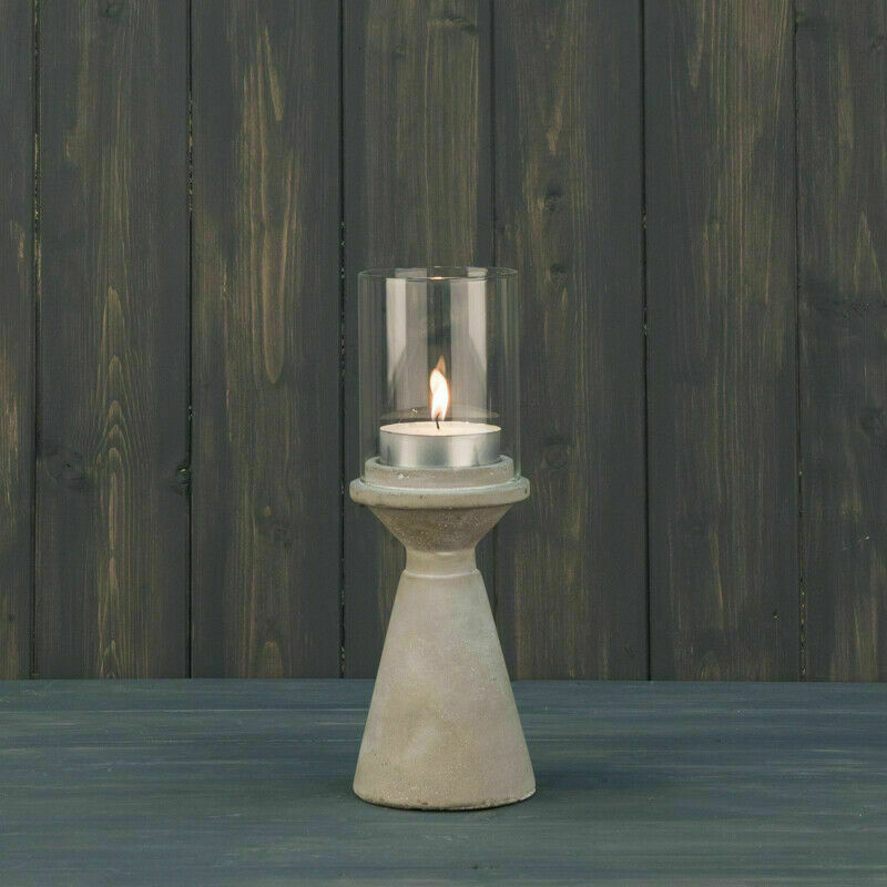 Grey Hurricane Cement Concrete Tea Light Candle Holders Lantern with Glass Shade