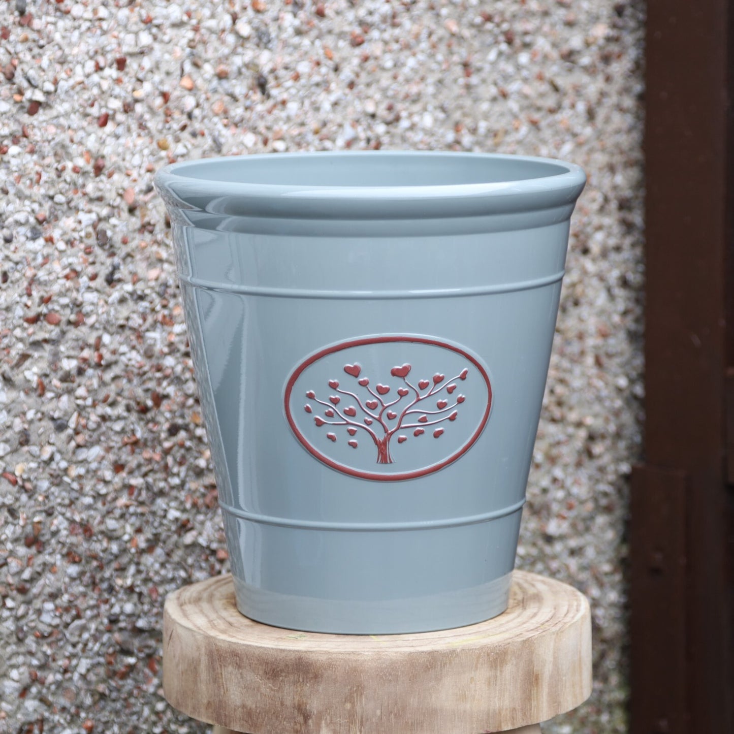 2Pc Plastic Olive Grey Planter 30cm Round Outdoor 14L Gloss Garden Plant Pot