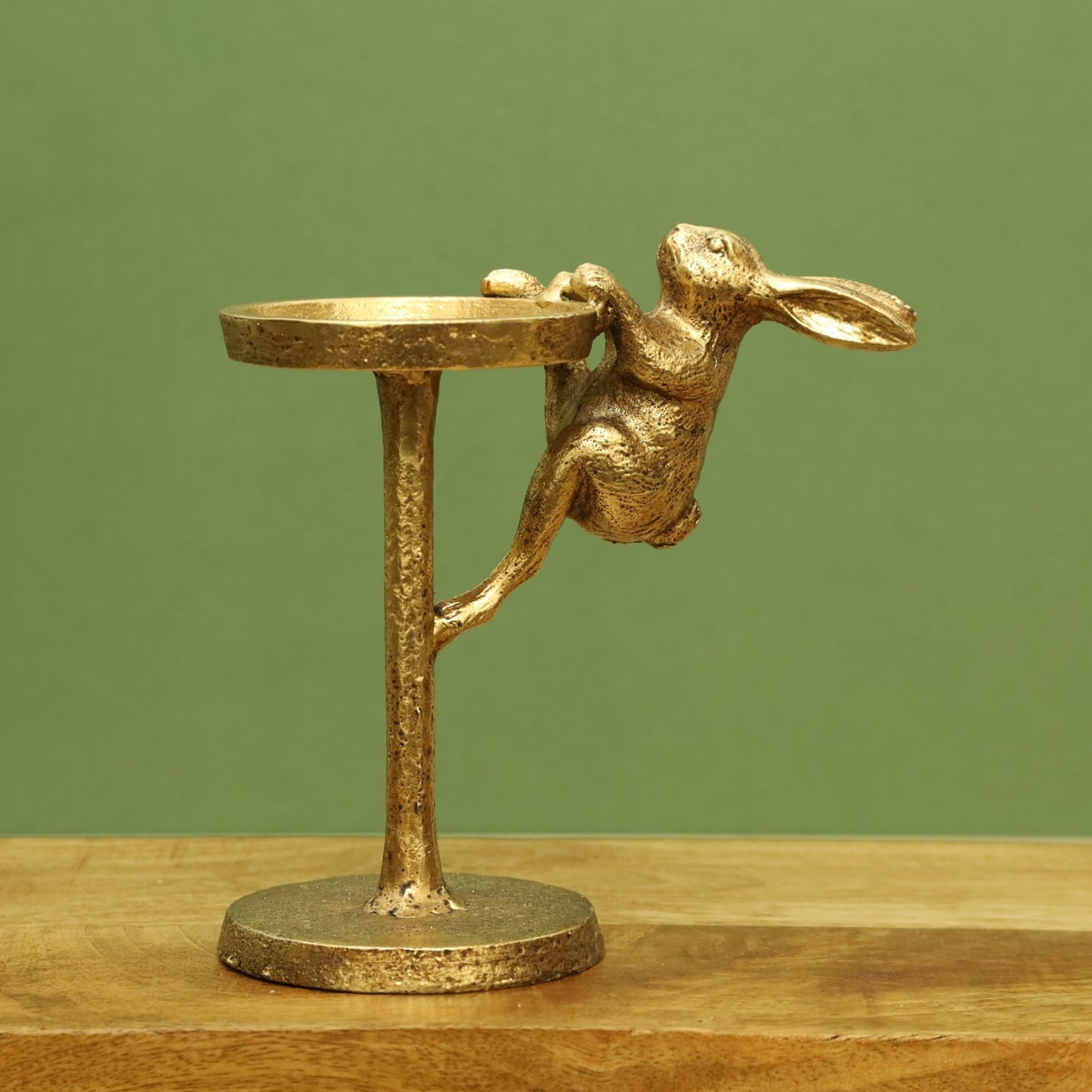 Cast Iron Hare Pillar Candle Holder Antique Gold Rabbit Candle Stand Ornament