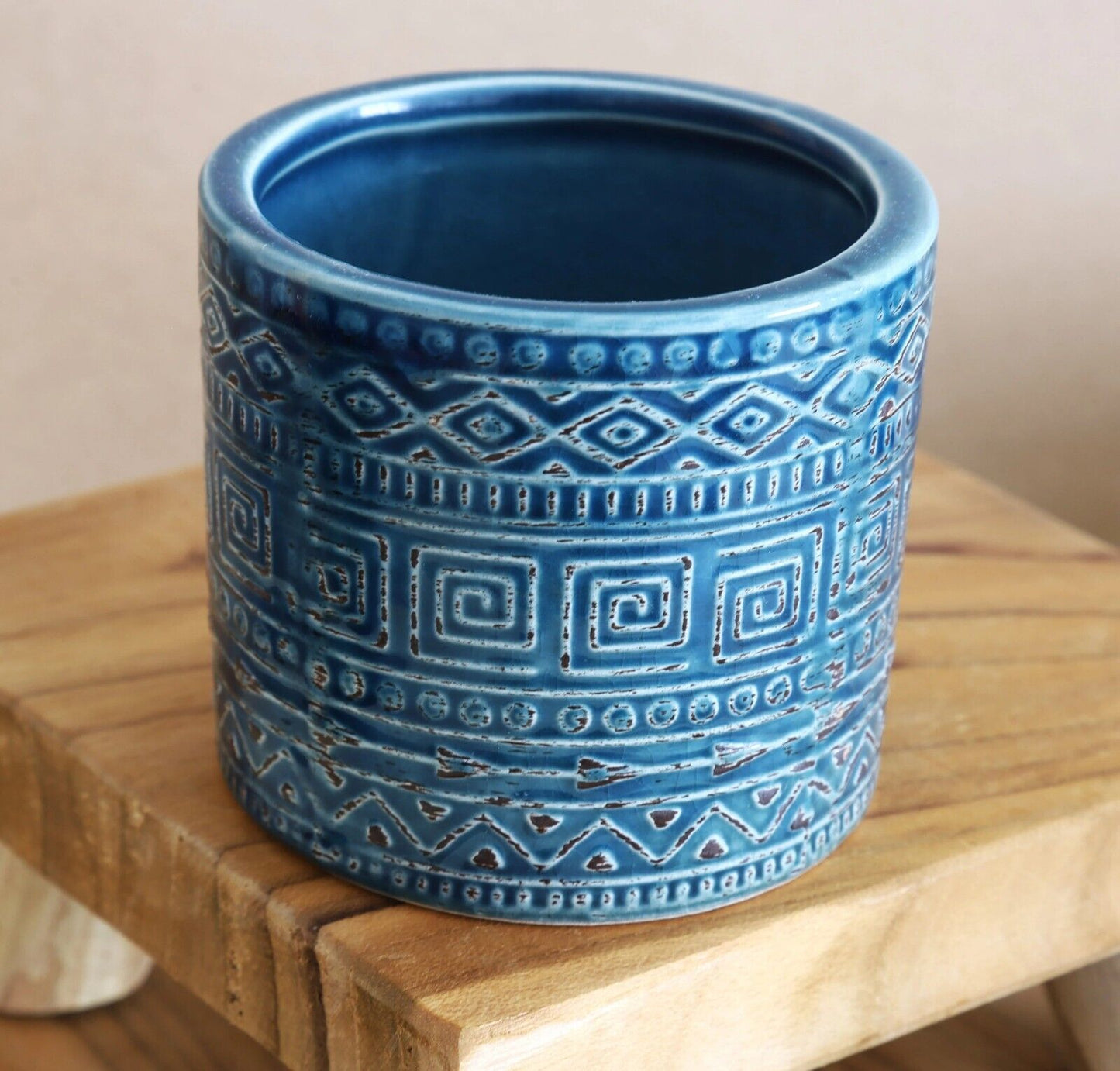 Ceramic Glazed Plant Pot Hanging Planters Cactus Cache Pots Geometric Aztec Tile