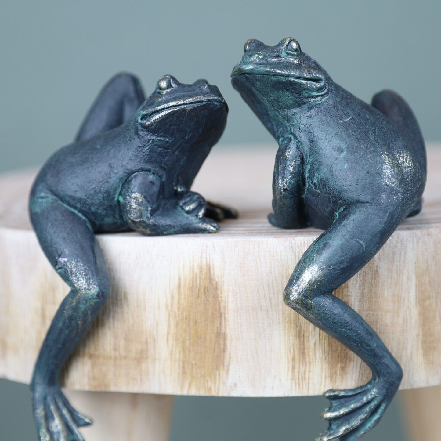 2Pc Climbing Frogs Shelf Sitting Bronze Effect Resin Animal Sculptures Gift