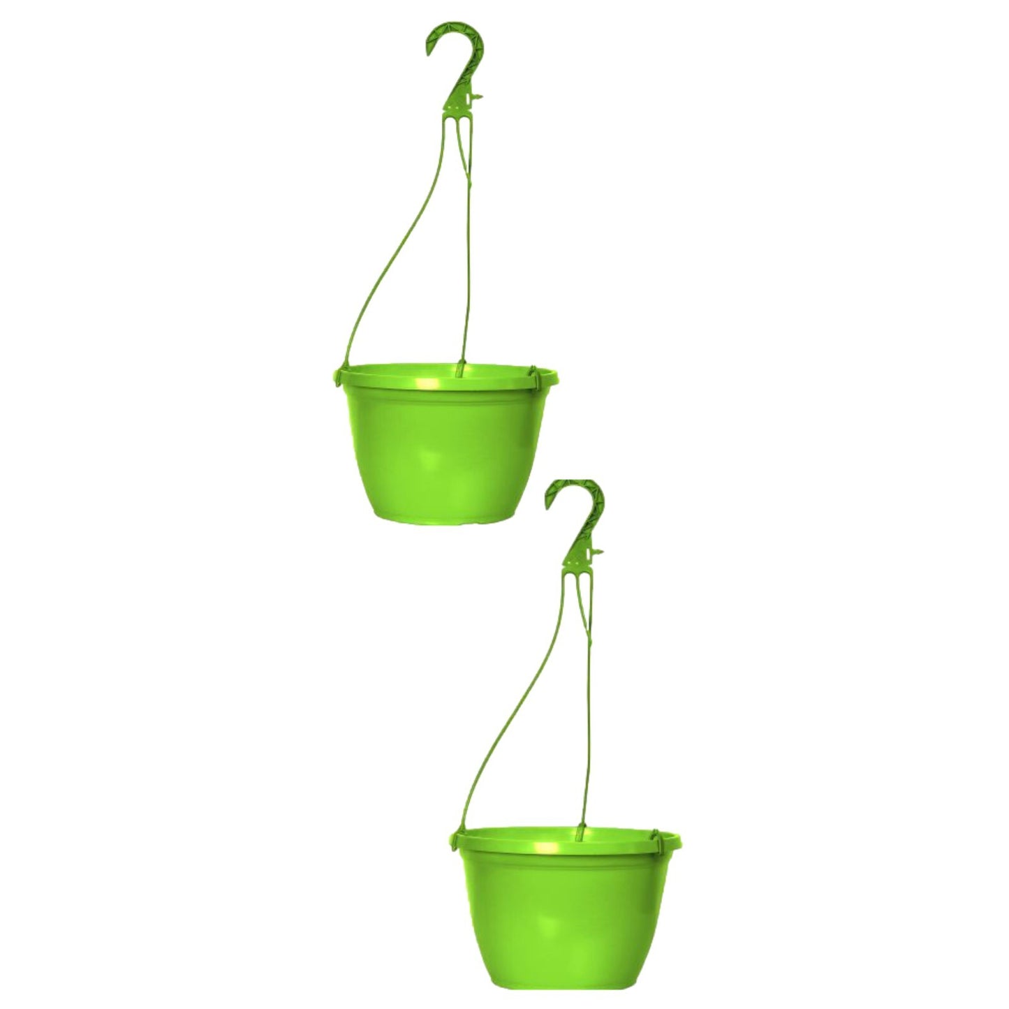 Round Plastic Green Hanging Basket 26cm Glossy Plant Pot 5L Garden Hook Planter