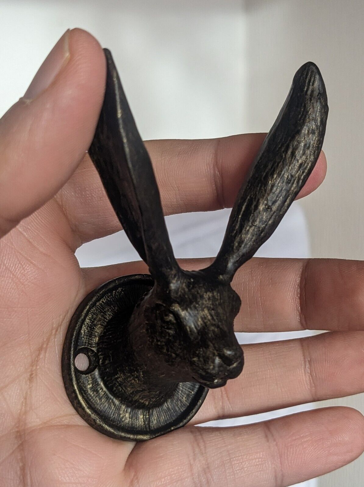 Set of 3 Rustic Hare Bunny Coat Hook Vintage Bronze Metal Animal Wall Door Hooks