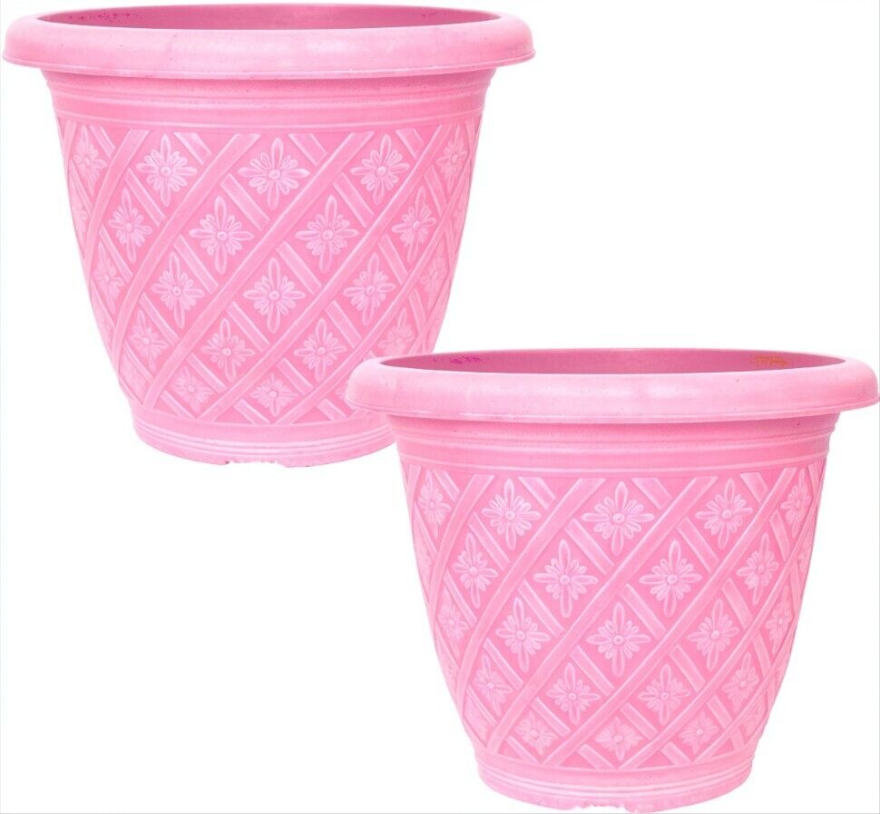 Planter Set of 2 Round 33cm Garden Plant Pot Woven Raspberry Pink Outdoor Cover