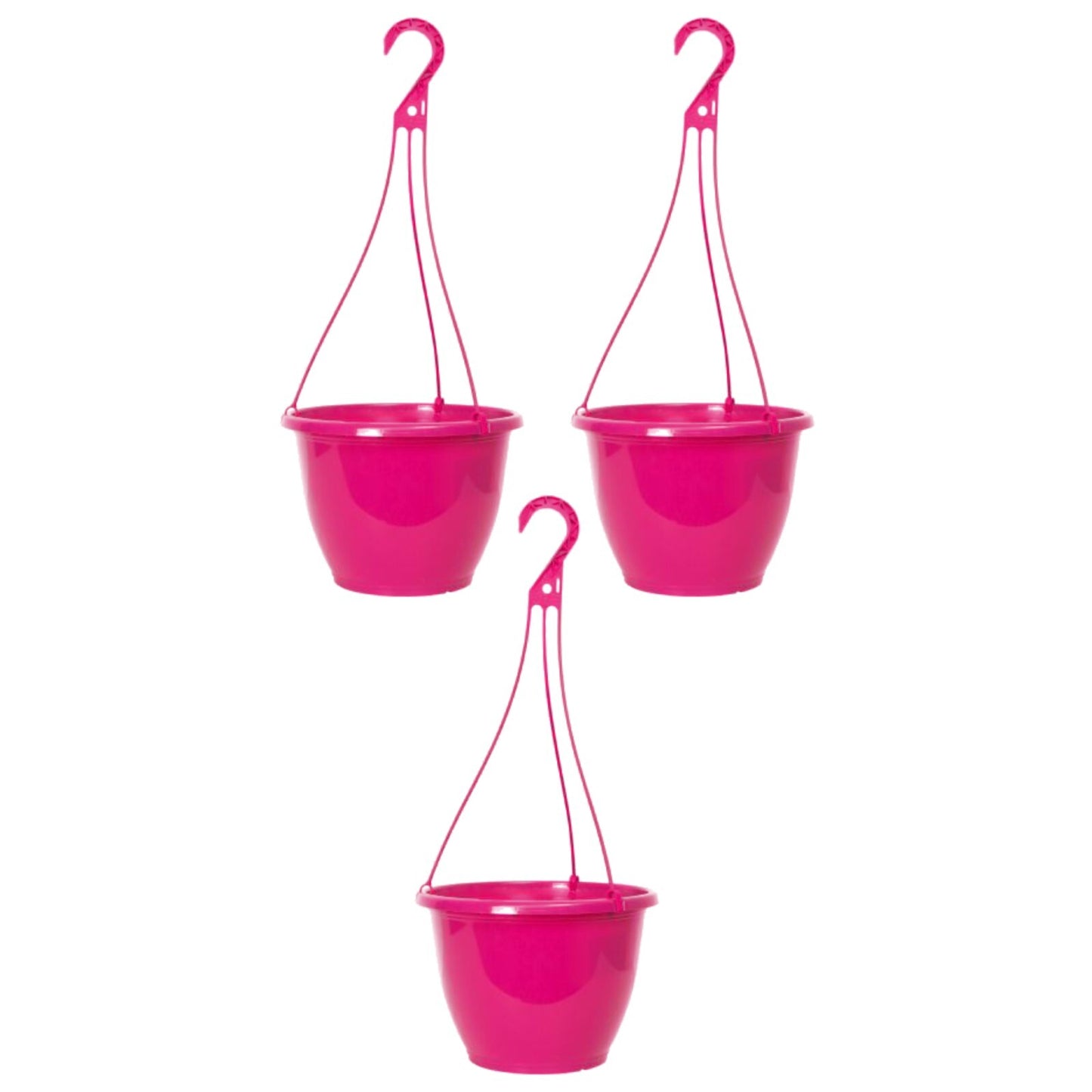 Round Plastic Pink Hanging Basket 26cm Glossy Plant Pot 5L Garden Hook Planter
