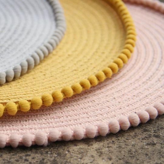 Table Placemats Round Pom Pom Pink Grey Ochre Yellow Set of 6 / 12 Place Mats