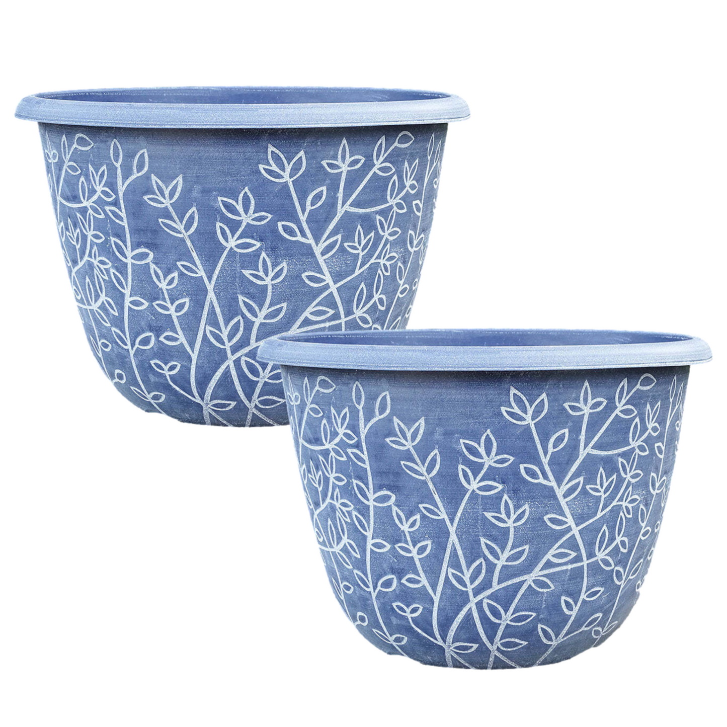2Pc Plastic Serenity Stout Planter 30cm Blue/White 11L Garden Decor Plant Pot