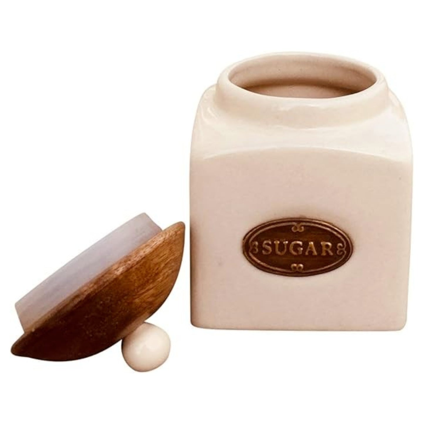 3Pc Ceramic Coffee Tea Sugar Jar with Wooden Lids Kitchen Table Storage Jars