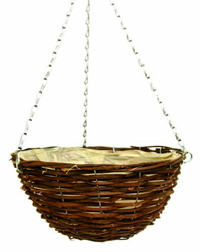 30cm 12Inch Dark Brown Wicker Hanging Basket Lined Rattan Willow Planter