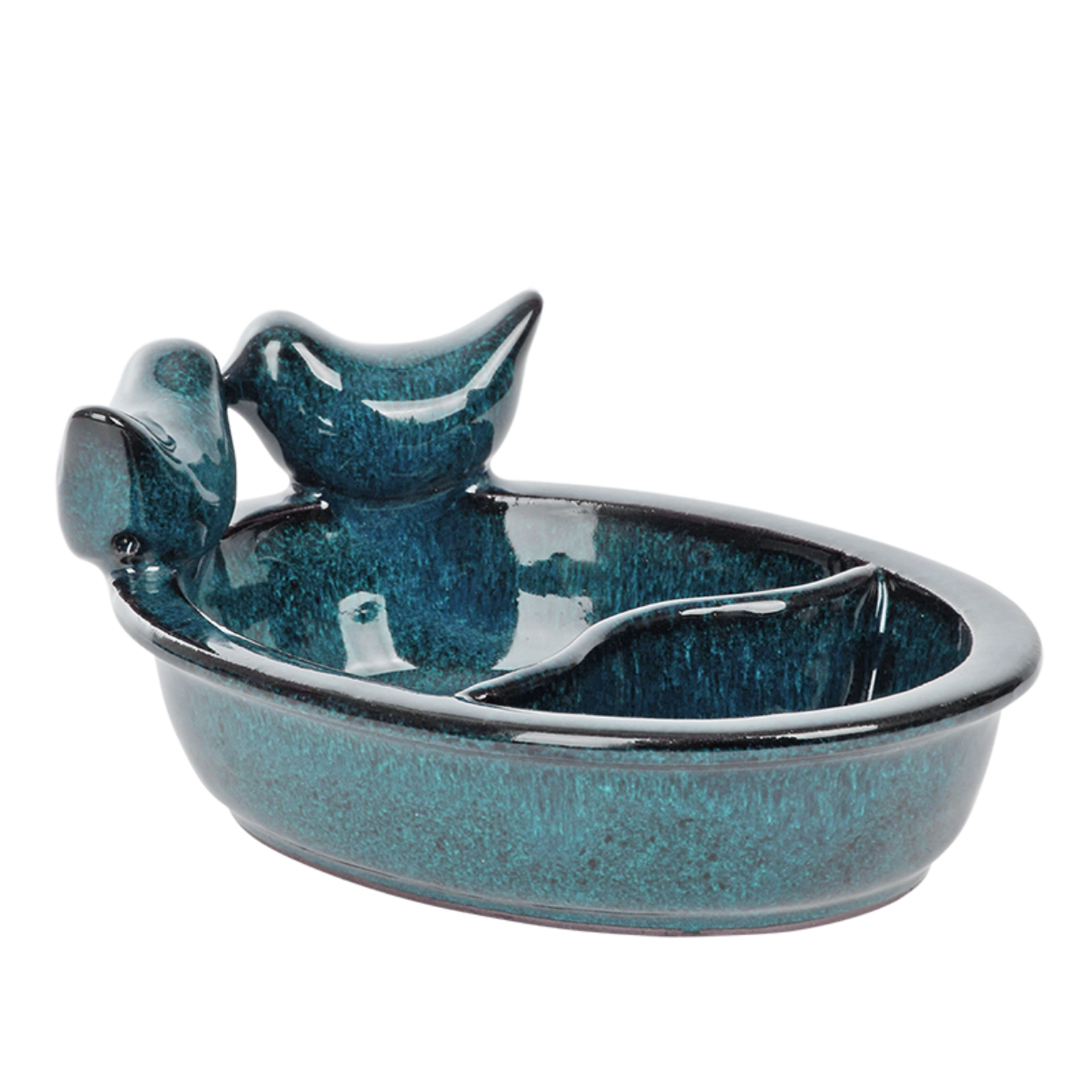 Ceramic Heavy Bird Feeder Bath With Birds Glazed Drinking Bowl Garden Decor Gift