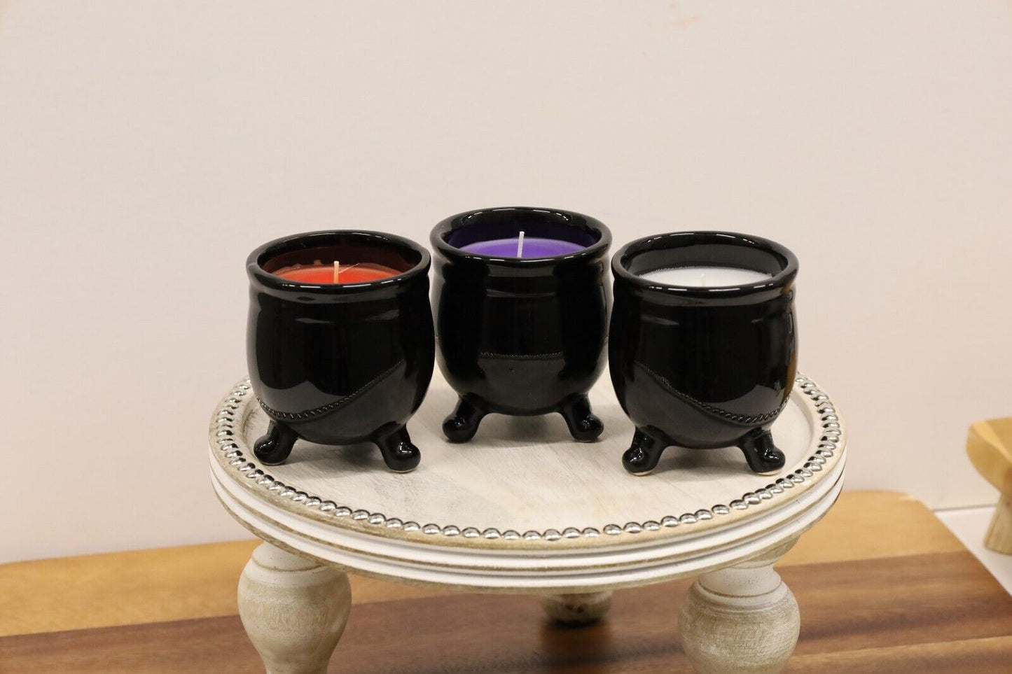Halloween Black Scented Candles Pack of 3 in Cauldron Ceramic Jars Small