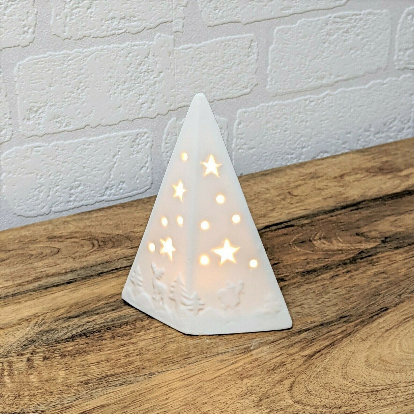 Ceramic LED Light Up Christmas Tree Warm White Standing Xmas Decor Ornament 14cm