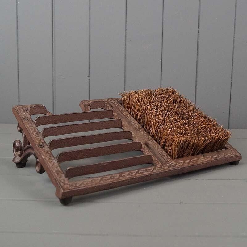 Cast Iron Brown Wellington Boot Scraper with Brush Rustic Boot Jack Dirt Remover
