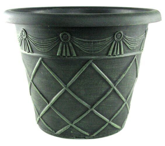 Set of 2 Round 34cm Garden Plant Pot Roman Verdigris Flower Outdoor Deco Planter