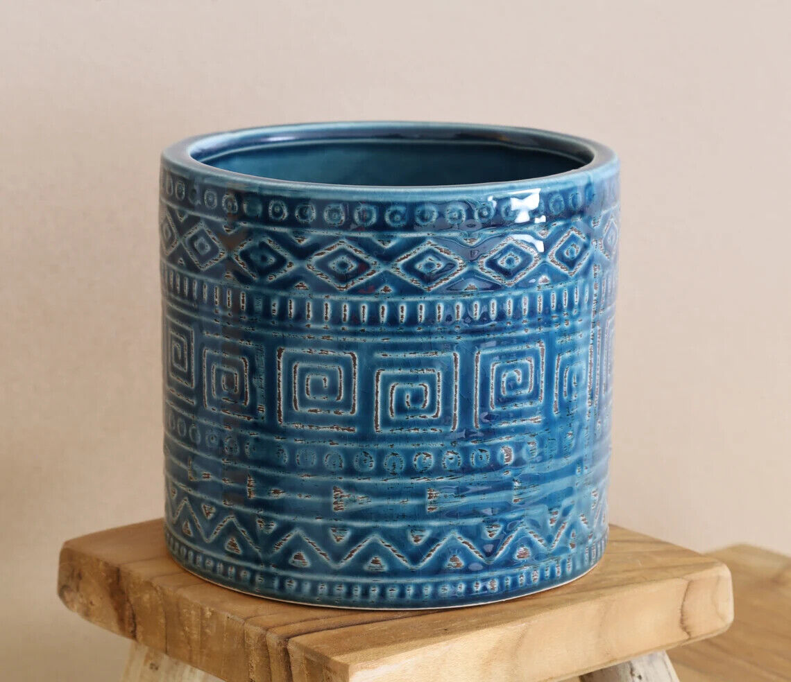 Ceramic Glazed Plant Pot Hanging Planters Cactus Cache Pots Geometric Aztec Tile